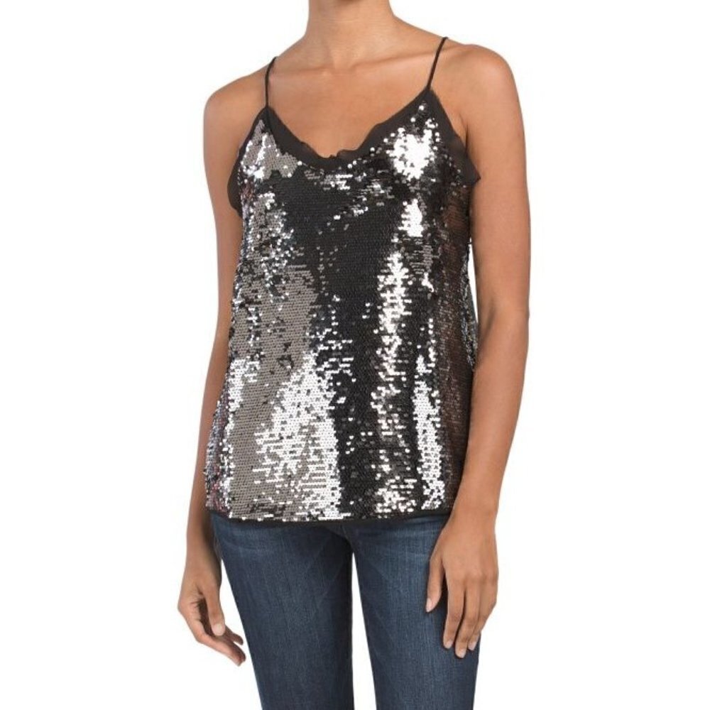 Sequin Glitz Cami Tank Top Black | Women Size M